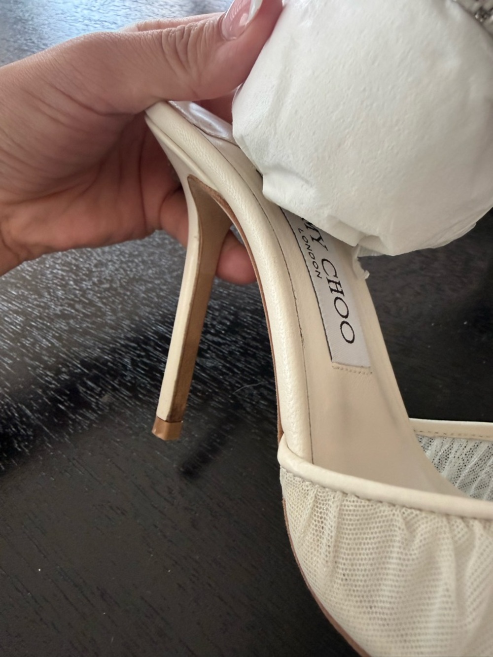 Jimmy Choo Saeda 85 Ivory Tulle Crystal Pump size 37.5 - Picture 13 of 17